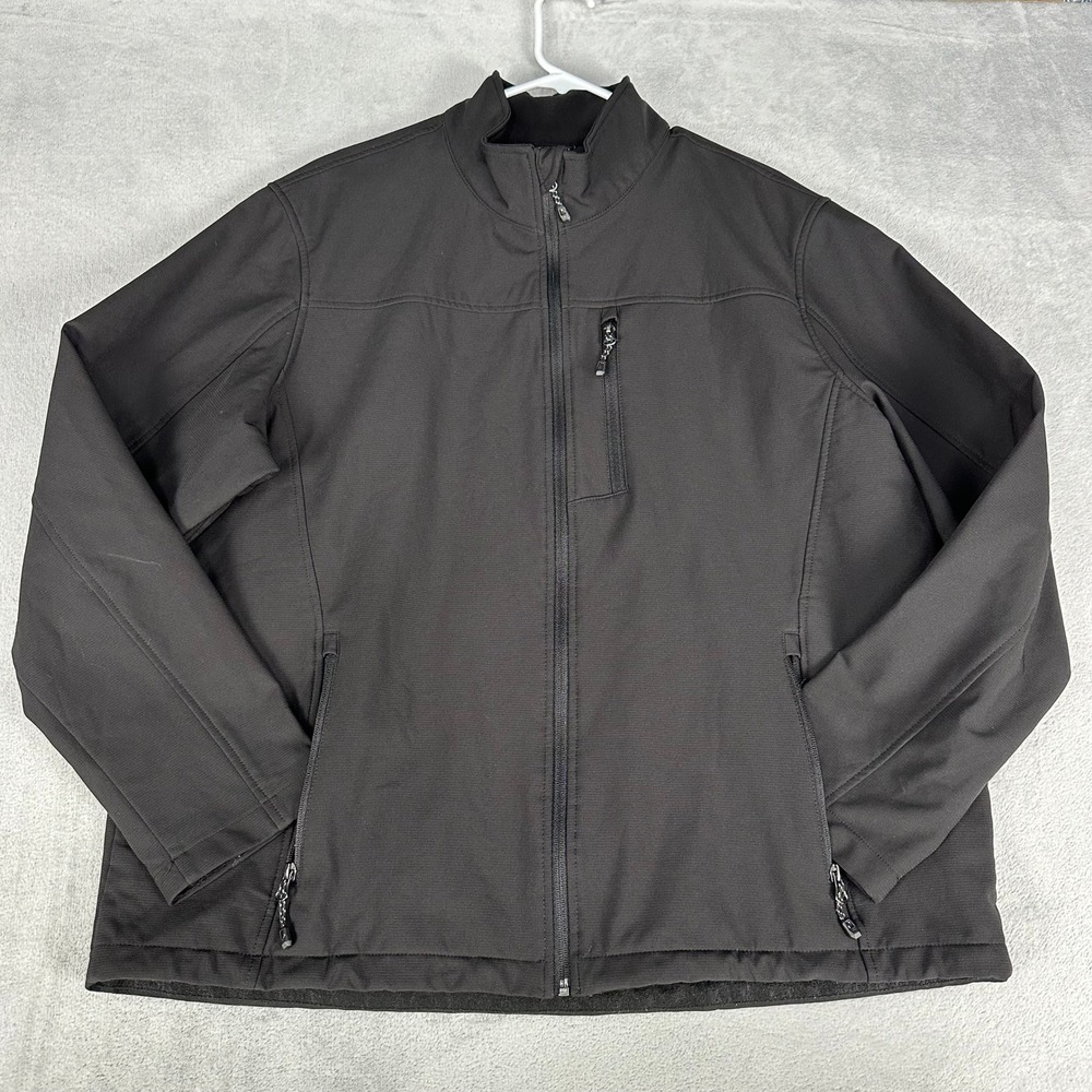 Swiss Tech Jacket Mens XL Black Softshell Full Zip Fleece Lined Mock Neck